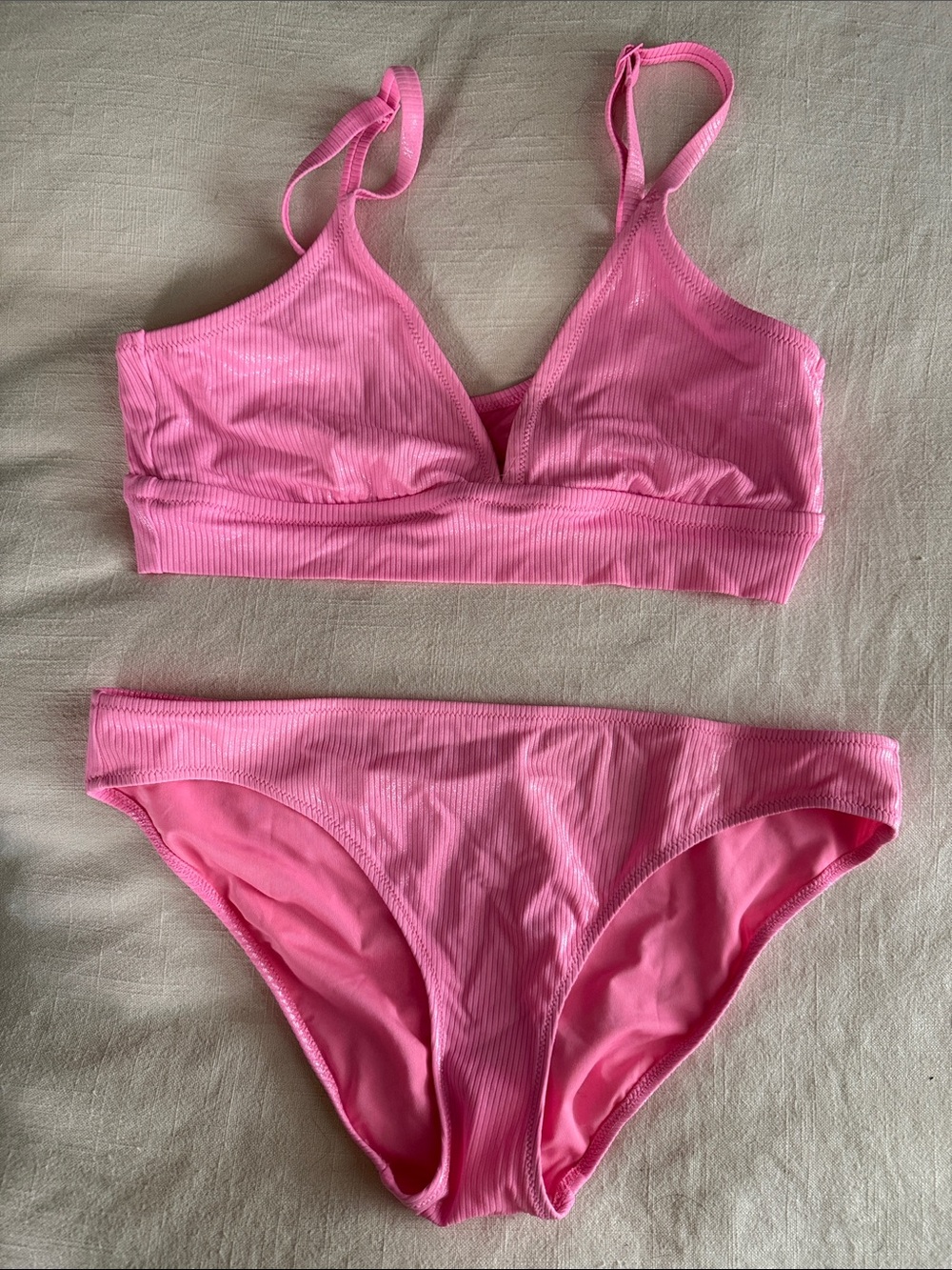 aerie Pink Ribbed Bikini Set